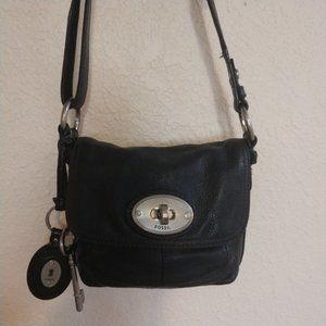 FOSSIL ‘MADDOX’ TWISTLOCK CROSSBODY HANDBAG-Black